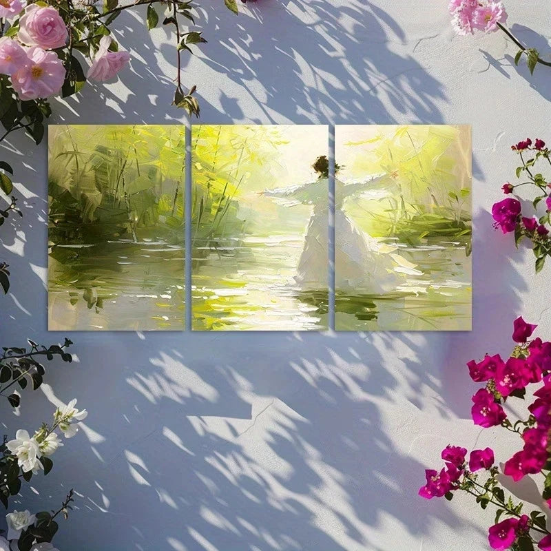 3pcs Dancer Danced Lightly in The Bamboo Forest Metal Print Ready to Hang Art