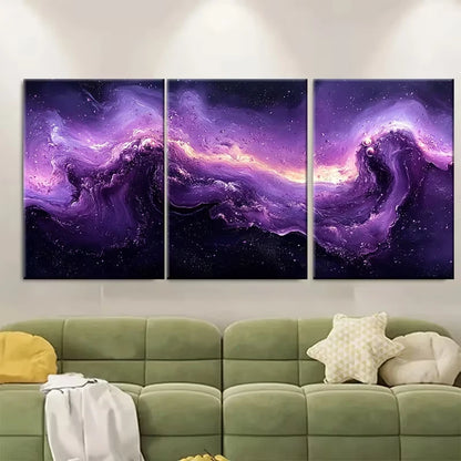 3pcs Abstract Pieces Purple And Black Metal Print Ready to Hang Art
