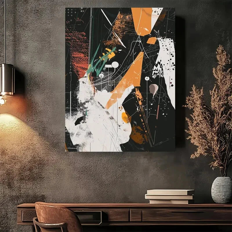 Beautiful Geometric Shapes In Black White Painting 40x60cm Metal Print Ready to Hang