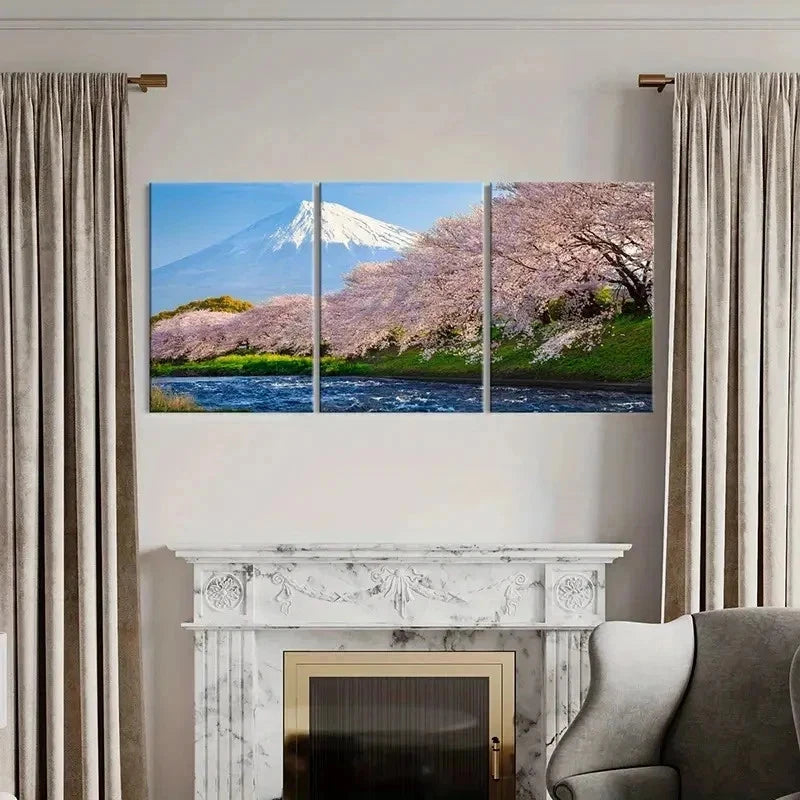 3pcs Mount Fuji & Cherry Blossom Tree Landscape Wall Art Set Canvas Framed 40x60cm - High Quality Print 100% Australian Made Wall Canvas Ready to Hang