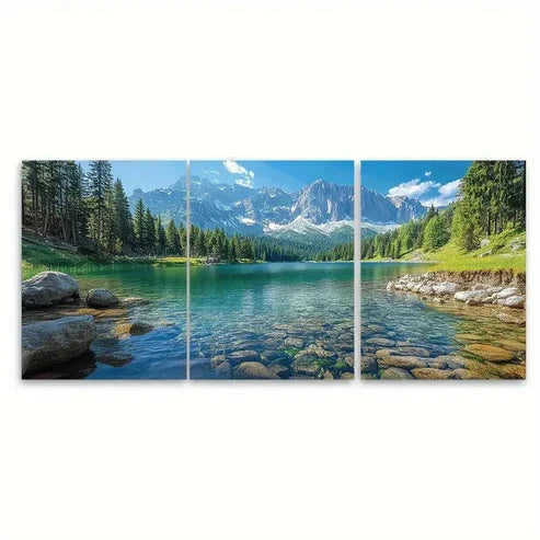 3pcs Trubsee Alpine Lake Wall Art Set Canvas Unframed – High Quality Print, 100% Australian Made Wall Canvas