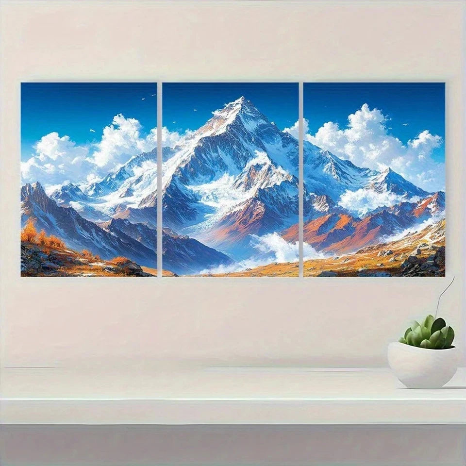 3pcs Vibrant Snow Capped Peaks & Blue Sky Metal Print Ready to Hang Art