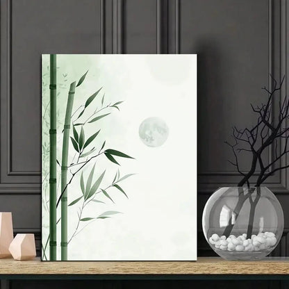 Minimalist Illustration of Bamboo, with a Moon Stars 40x60cm Metal Print Ready to Hang