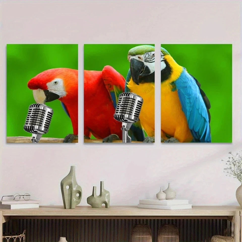 3pcs Vibrant Colorful Bird Parrots Metal Print Ready to Hang Art
