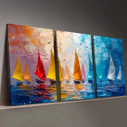 3pcs Modern Abstract Sailing Landscape Wall Art Set Canvas Framed 40x60cm - High Quality Print 100% Australian Made Wall Canvas Ready to Hang