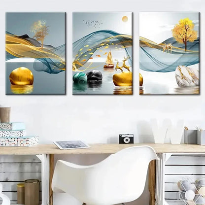 3pcs Abstract Animal Geometric Lines Metal Print Ready to Hang Art