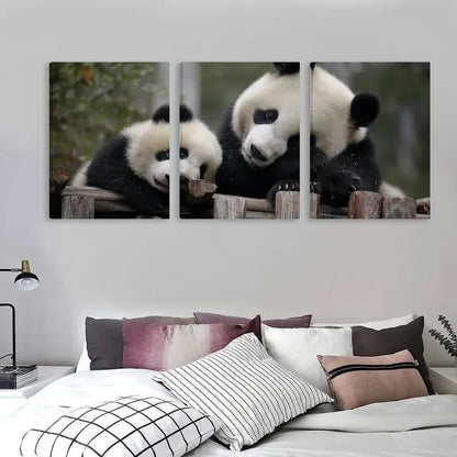 3pcs A Mother Panda and Her Cub Play   Wall Art Set Canvas Framed 60x90cm - High Quality Print 100% Australian Made Wall Canvas Ready to Hang