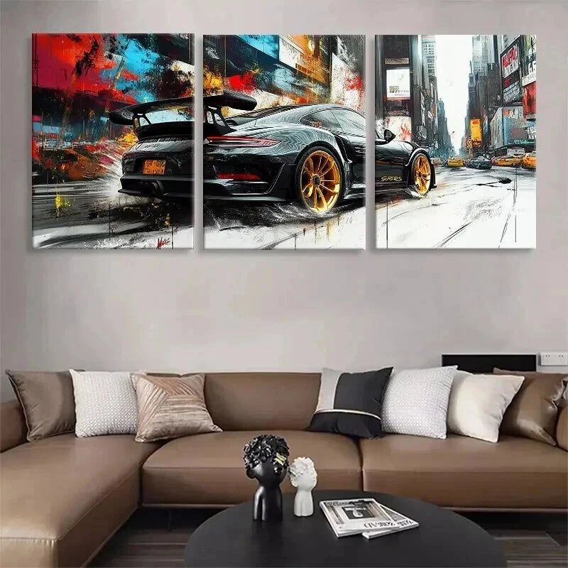 3pcs Sports Car Street Racing Vehicle Perfect Wall Art Set Canvas Framed 40x60cm - High Quality Print 100% Australian Made Wall Canvas Ready to Hang