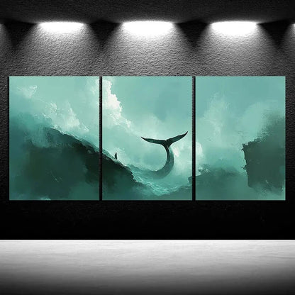 3pcs Whale Tail at Sea Design Metal Print Ready to Hang Art