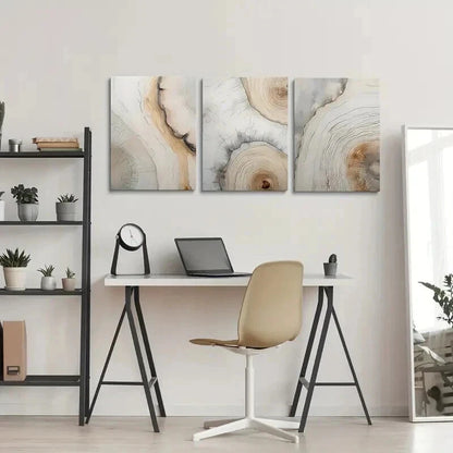 3pcs Geometric Neutral Tree Ring Patterns Wall Art Set Canvas Framed 40x60cm - High Quality Print 100% Australian Made Wall Canvas Ready to Hang