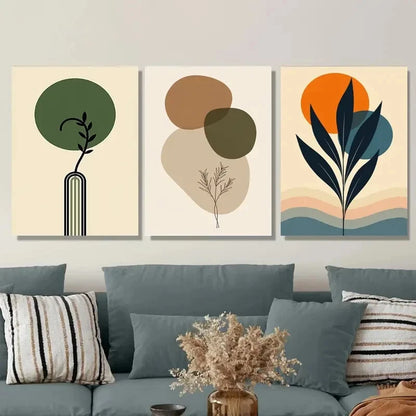 3pcs Botanical Minimalist Style with Neutral Metal Print Ready to Hang Art