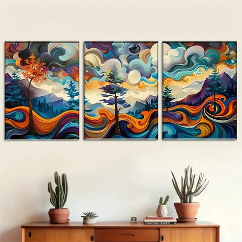 3pcs Abstract Landscape Vibrant Swirl Perfect Wall Art Set Canvas Unframed - High Quality Print 100% Australian Made Wall Canvas