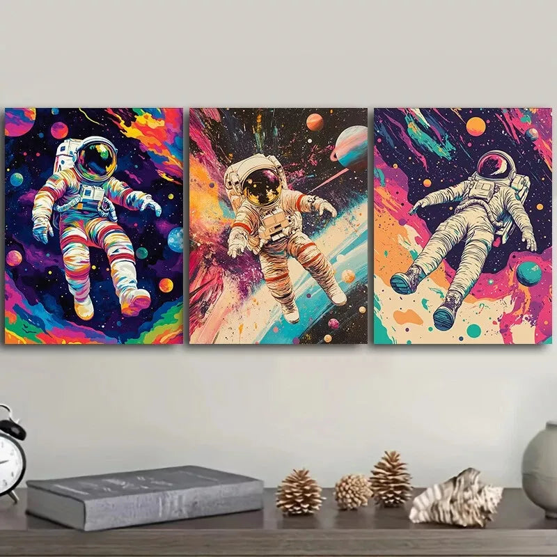 3pcss An Astronaut Floating In Space Wall Art Set Canvas Framed 40x60c