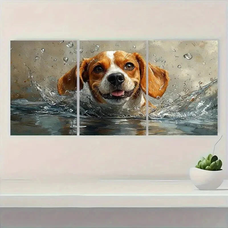3pcs Beagle Swimming in Lake Rustic Metal Print Ready to Hang Art