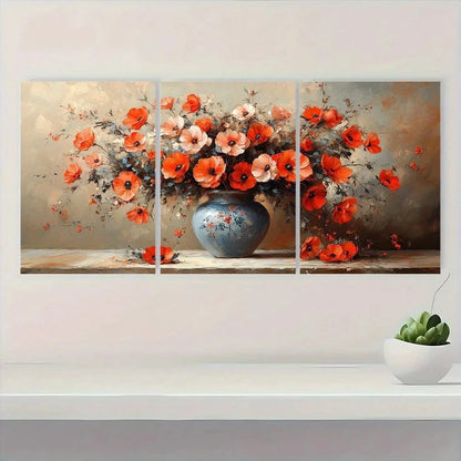 3pcs Abstract Floral And Vase Themed Metal Print Ready to Hang Art