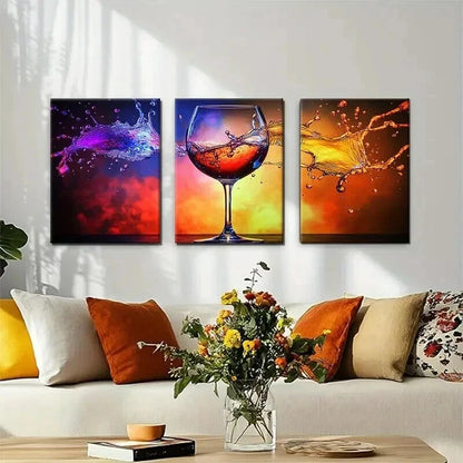 3pcs Wine Splash Wine Splash Vibrant Perfect Wall Art Set Canvas Framed 40x60cm - High Quality Print 100% Australian Made Wall Canvas Ready to Hang