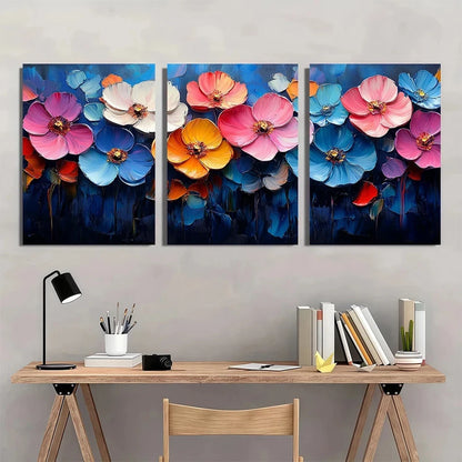 3pcs Colorful Flower Theme Painting Wall Art Set Canvas Framed 50x70cm - High Quality Print 100% Australian Made Wall Canvas Ready to Hang
