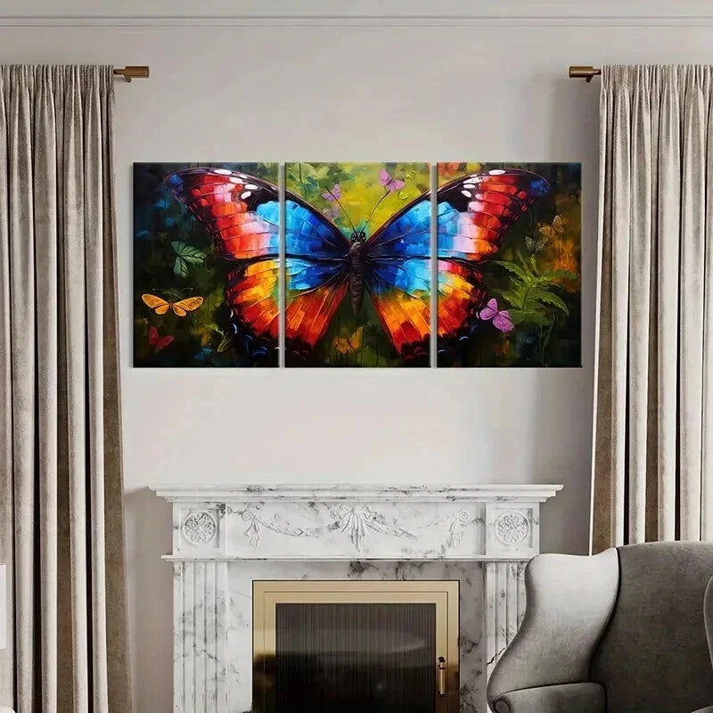 3pcs Natural Colorful Butterfly Watercolor Style Wall Art Set Canvas Framed 50x70cm - High Quality Print 100% Australian Made Wall Canvas Ready to Hang