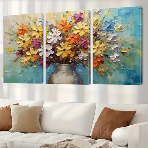 3pcs Vibrant Colorful Modern Decorative Bouquet Wall Art Set Canvas Framed 60x90cm - High Quality Print 100% Australian Made Wall Canvas Ready to Hang