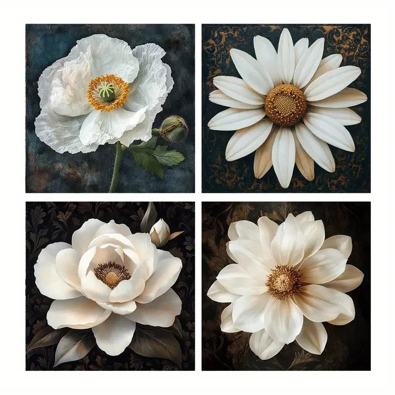 4pcs Roses Poster, Eucalyptus Leaves Wall Art Canvas Framed