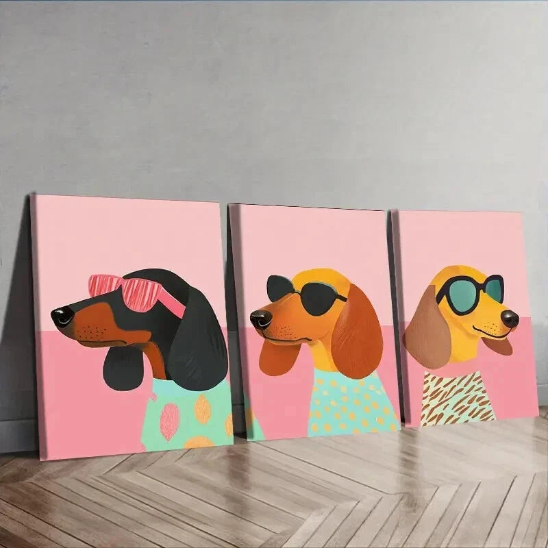 3pcs Dog Glasses & Stylish Outfits Perfect Wall Art Set Canvas Framed 50x70cm - High Quality Print 100% Australian Made Wall Canvas Ready to Hang