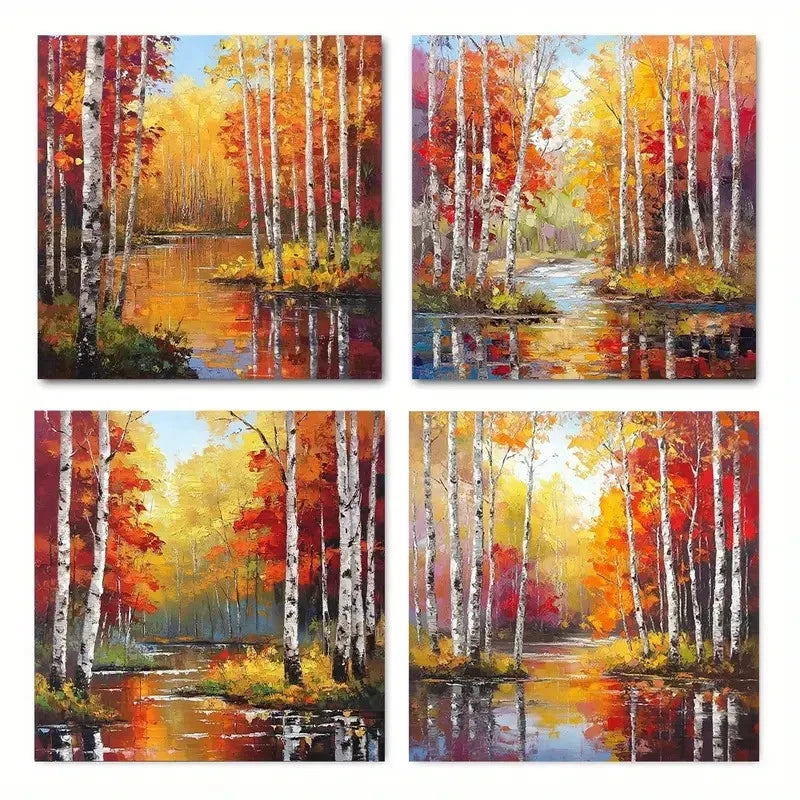 4pcsVibrant Autumn ForestWall Art Canvas Framed