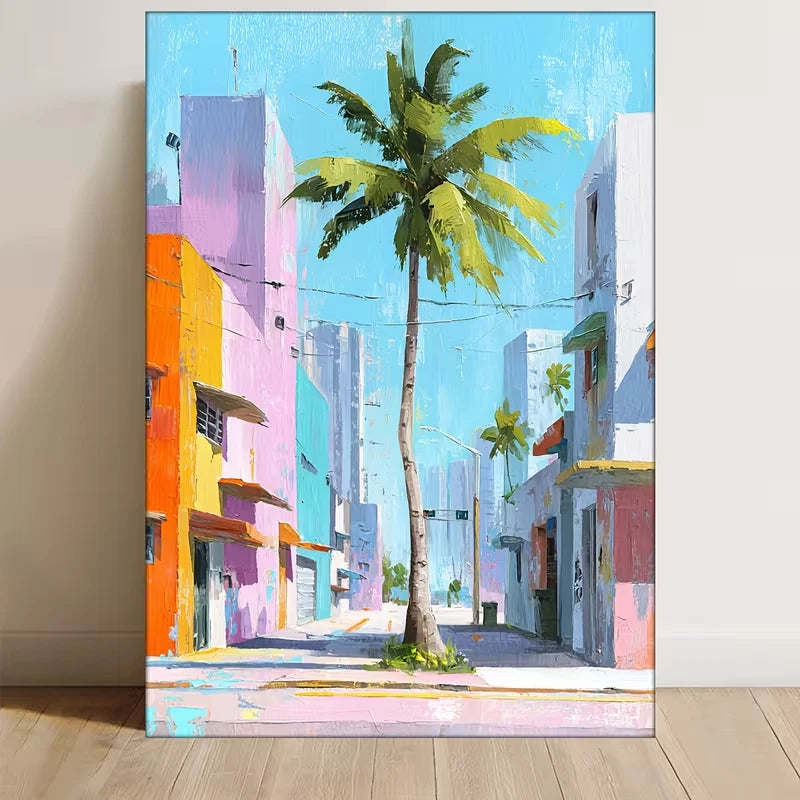 Tropical Coastal Pastel Art Miami-Inspired Urban Metal Print Ready to Hang