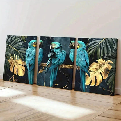 3pcs Exotic Parrots On Golden Tree Branch Wall Art Set Canvas Framed 40x60cm - High Quality Print 100% Australian Made Wall Canvas Ready to Hang