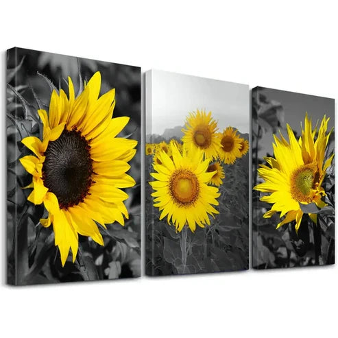 3pcs Modern Sunflower Botany Decorative Wall Art Set Canvas Unframed - High Quality Print 100% Australian Made Wall Canvas