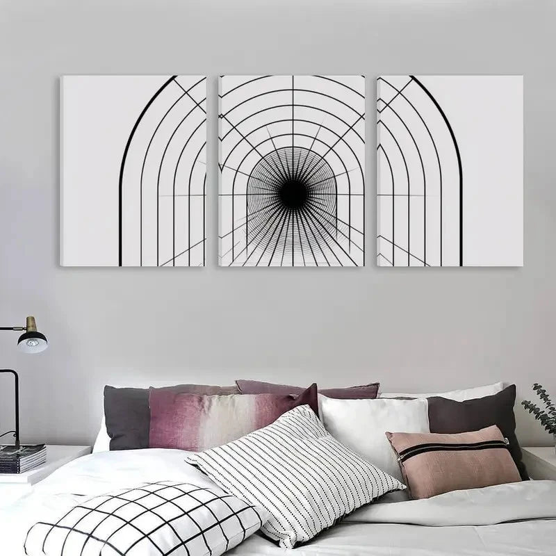 3pcs Black & White Abstract Geometric Design  Wall Art Set Canvas Framed 60x90cm - High Quality Print 100% Australian Made Wall Canvas Ready to Hang