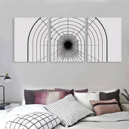 3pcs Black & White Abstract Geometric Design  Wall Art Set Canvas Framed 60x90cm - High Quality Print 100% Australian Made Wall Canvas Ready to Hang