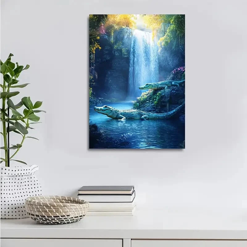 Beautiful Vibrant Crocodile Scene Crystal Painting 40x60cm Metal Print Ready to Hang