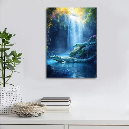 Beautiful Vibrant Crocodile Scene Crystal Painting 40x60cm Metal Print Ready to Hang