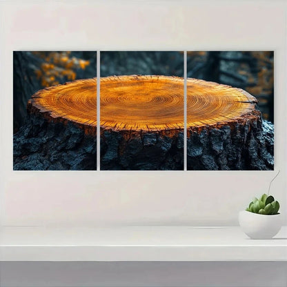 3pcs Tree Ring Vibrant Orange Tree Rings Metal Print Ready to Hang Art