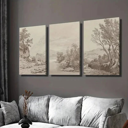 3pcs Classical Vintage Countryside Landscape  Wall Art Set Canvas Unframed - High Quality Print 100% Australian Made Wall Canvas