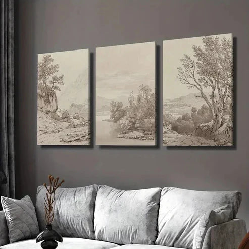 3pcs Classical Vintage Countryside Landscape  Wall Art Set Canvas Unframed - High Quality Print 100% Australian Made Wall Canvas