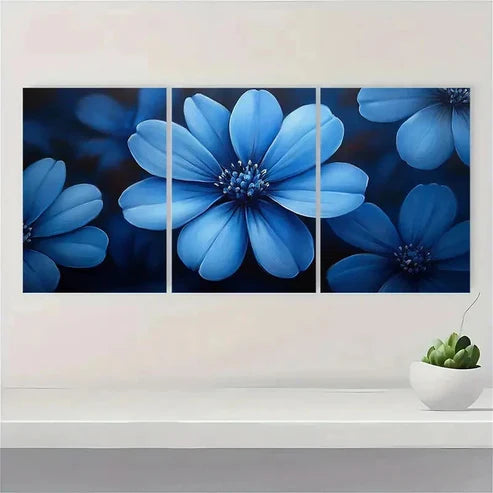 3pcs Blue Chicory Art Beige Art TY Wall Art Set Canvas Unframed - High Quality Print 100% Australian Made Wall Canvas