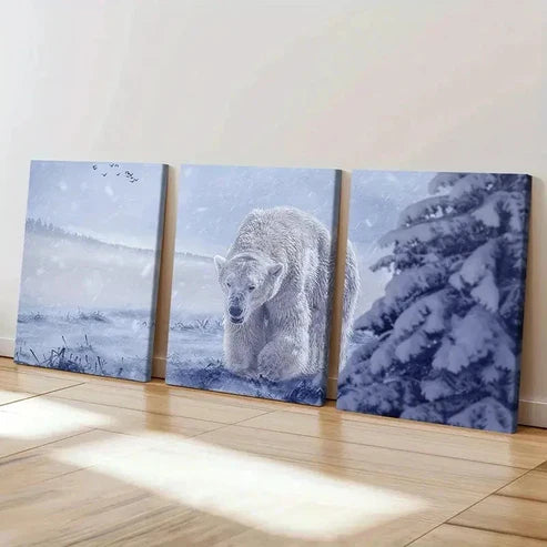 3pcs Arctic Snow Polar Bear Modern Wall Art Canvas Unframed - High Quality Print 100% Australian Made Wall Canvas