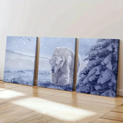 3pcs Arctic Snow Polar Bear Modern Wall Art Canvas Unframed - High Quality Print 100% Australian Made Wall Canvas