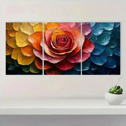 3pcs Vibrant Rainbow Rose VR Wall Art Set Canvas Unframed - High Quality Print 100% Australian Made Wall Canvas