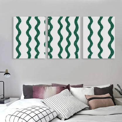 3pcs Green & White Abstract Design Wall Art Set Canvas Framed 50x70cm - High Quality Print 100% Australian Made Wall Canvas Ready to Hang