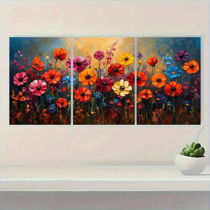 3pcs Wildflowers In Bloom Beautiful Metal Print Ready to Hang Art