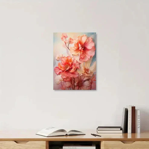 Beautiful Pink & Peach Flower Painting 60x90cm Metal Print Ready to Hang
