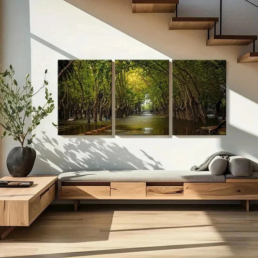 3pcs Greenway Nature Trees and Road Wall Art Set Canvas Framed 40x60cm - High Quality Print 100% Australian Made Wall Canvas Ready to Hang