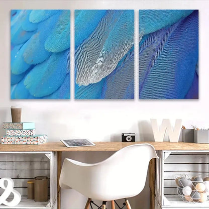 3pcs Blue Azure Feathers Wall Art Set Canvas Framed 50x70cm - High Quality Print 100% Australian Made Wall Canvas Ready to Hang