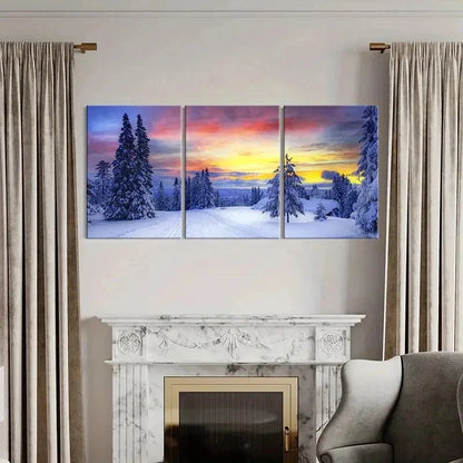 3pcs Snow Woods Colorful Sky Modern Wall Art Set Canvas Framed 40x60cm - High Quality Print 100% Australian Made Wall Canvas Ready to Hang