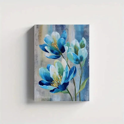 Beautiful Vibrant Blue & Green Flowers Painting 60x90cm Metal Print Ready to Hang