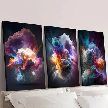 3pcs Fantasy Nebula Explosion Effect Wall Art Canvas Unframed - High Quality Print 100% Australian Made Wall Canvas