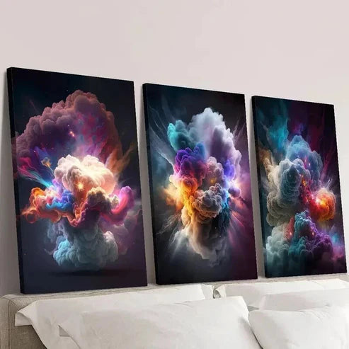 3pcs Fantasy Nebula Explosion Effect Wall Art Canvas Unframed - High Quality Print 100% Australian Made Wall Canvas