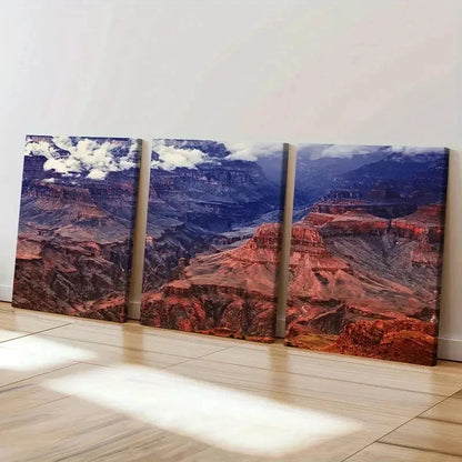 3pcs Brown Mountain Natural Landscape Wall Art Set Canvas Framed 40x60cm - High Quality Print 100% Australian Made Wall Canvas Ready to Hang